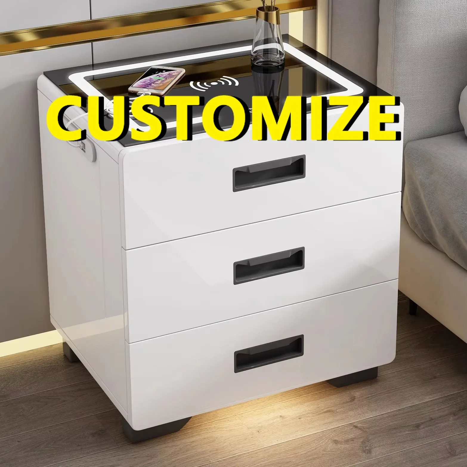 Any Size Custom Modern Minimalist Smart Nightstand Wireless Charging Aluminum Bedroom Storage Cabinet Eco Friendly Durable