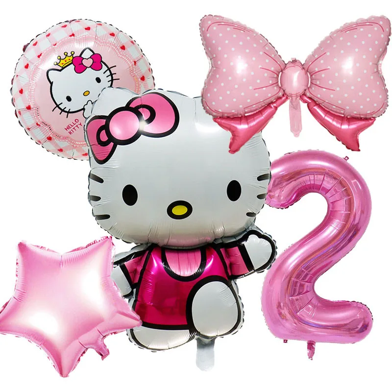 5 szt./zestaw numer balon Hello Kitty dekoracja urodzinowa Kawaii Anime Sanrio cyfrowe balony zaopatrzenie imprezy dla dzieci