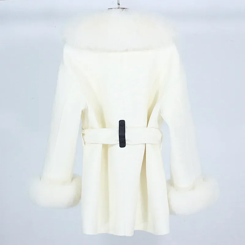 MENINA Autumn Winter Korean Style Loose Casual New Style Removable Fox Fur Collar Double-sided Cashmere Coat Women's Wool Coat