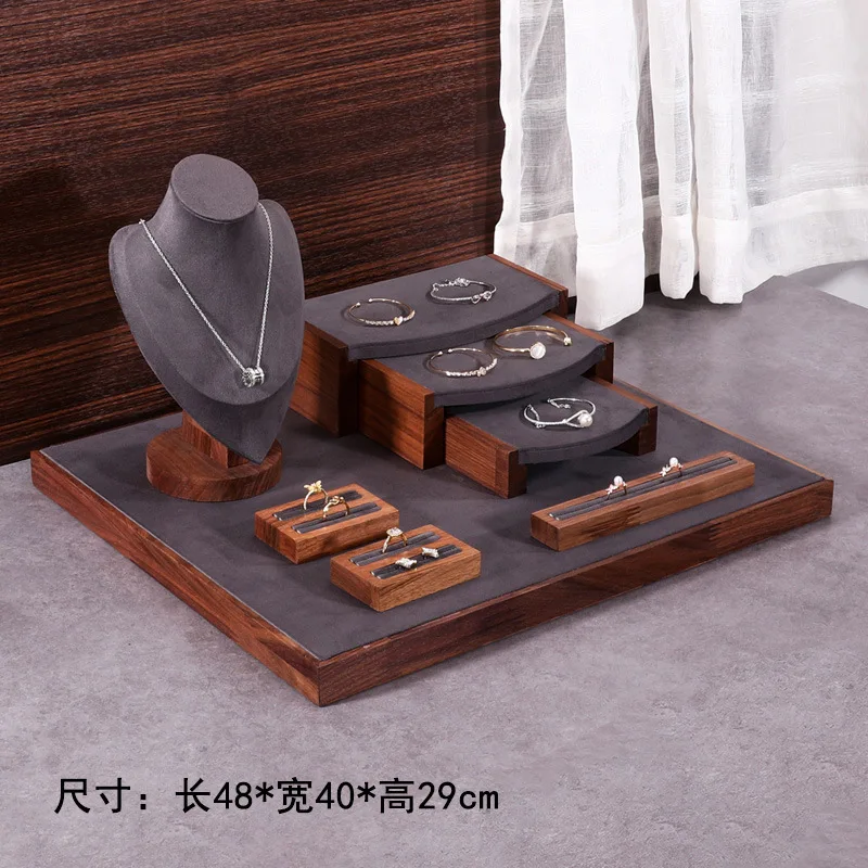 جوز مخملي من الألياف الدقيقة، عداد مجوهرات، دعائم عرض، أرفف زينة المجوهرات، نوافذ متجر المجوهرات