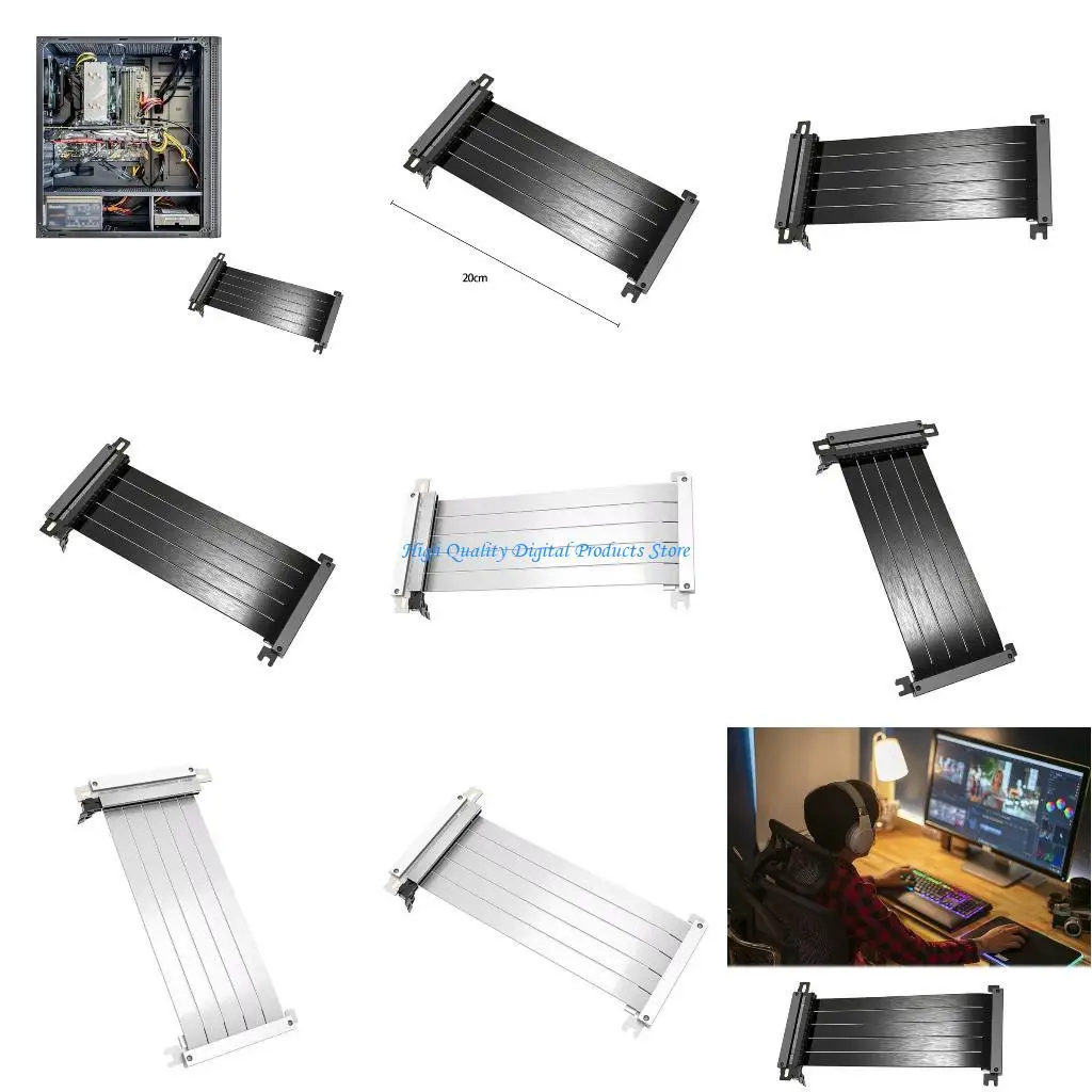 

U2JE 20cm PCIe4.0 Graphics Extender Cable 64GB/s Transfer Rate Plugs Play No BIOS Configuration