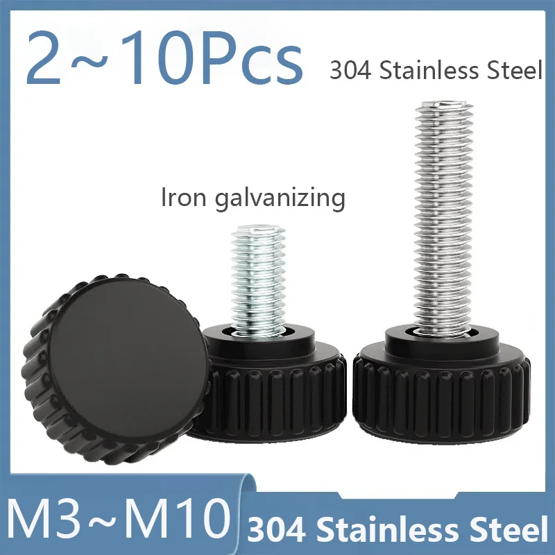Black Round Head Handle Hand Screw M3 M4 M5 M6 M8 M10 Round Knurled Screw Plastic Tighten Bolt Nuts Knob