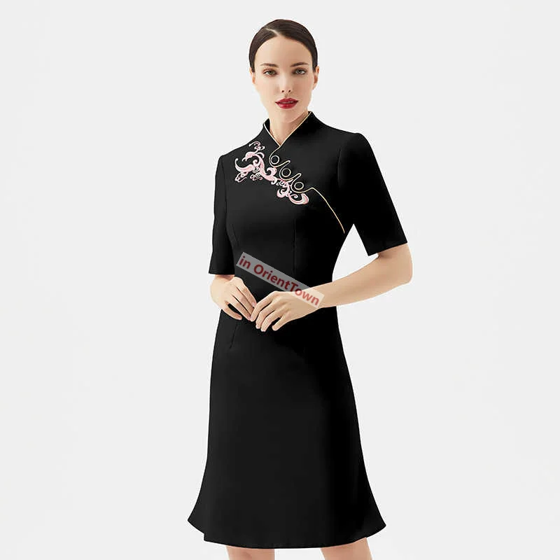 University Aviation Academy Uniform Airline Rezeption Junge Frauen Arbeitskleidung Orientalischer Trend Mittellanges Cheongsam-Kleid in010