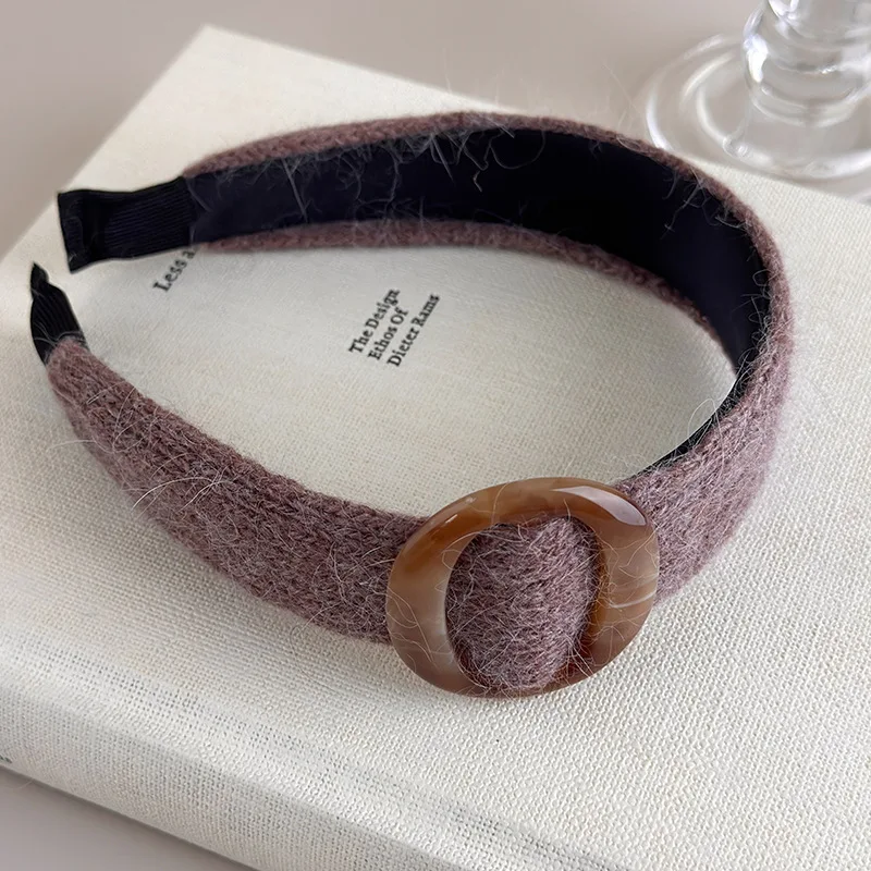 عصابات رأس دائرية من الأكريليك باللون البيج والبني، عصابة رأس مبطنة واسعة، إكسسوارات شعر عصرية للنساء والفتيات يوميًا #4