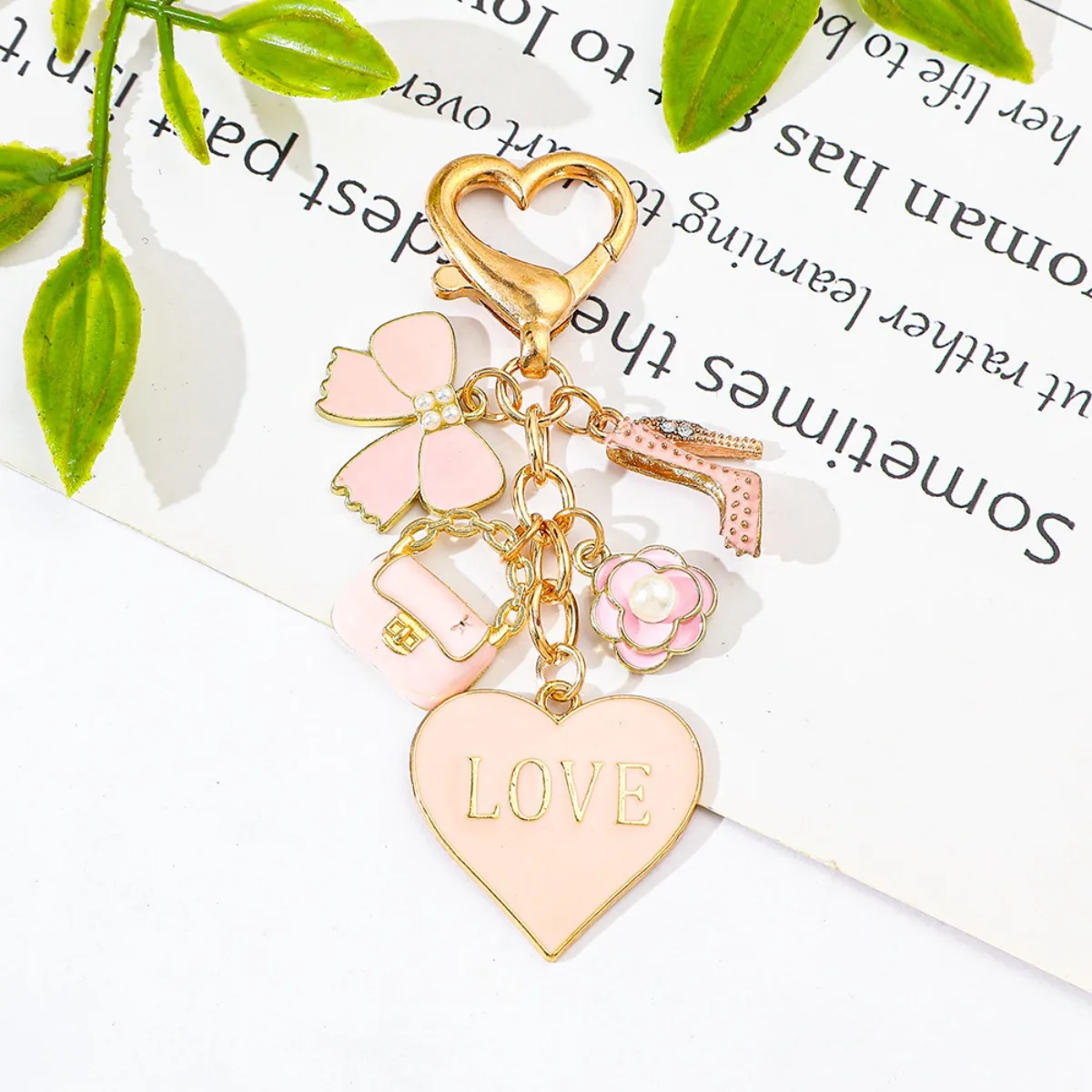 

Брелок Y2K в форме сердца с розовым бантом-маргариткой и цветком-туфелькой на высоком каблуке для сумки | Милый брелок-кошелек, подвеска для ключей, подарок для женщин и девушек