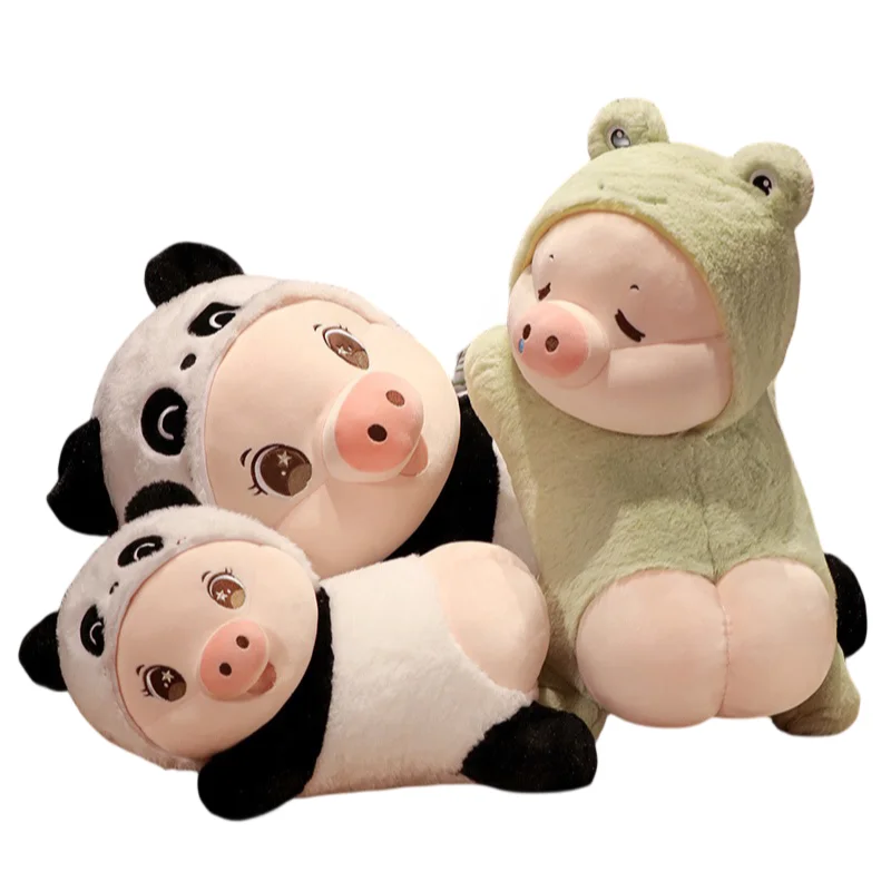 

New Interesting Creative Lying Pig Transform Into Panda Frog Plush Toys Smoothing Dolls Decoration Girls Kids Birthday Presents