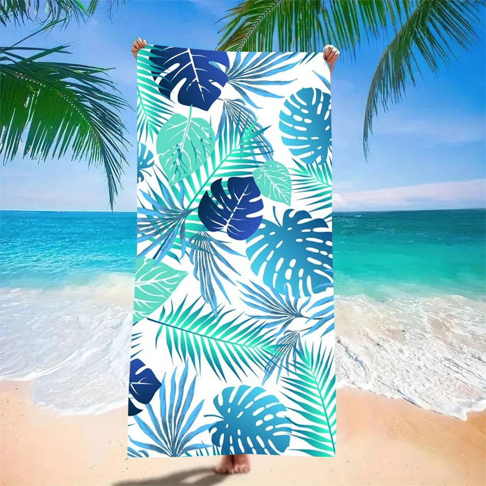 Blue Tropical Plant Floral Print Beach Towel Microfiber Sand Proof Pool Towel Summer Swim Outdoor Picnic Outdoor Vacation Gear