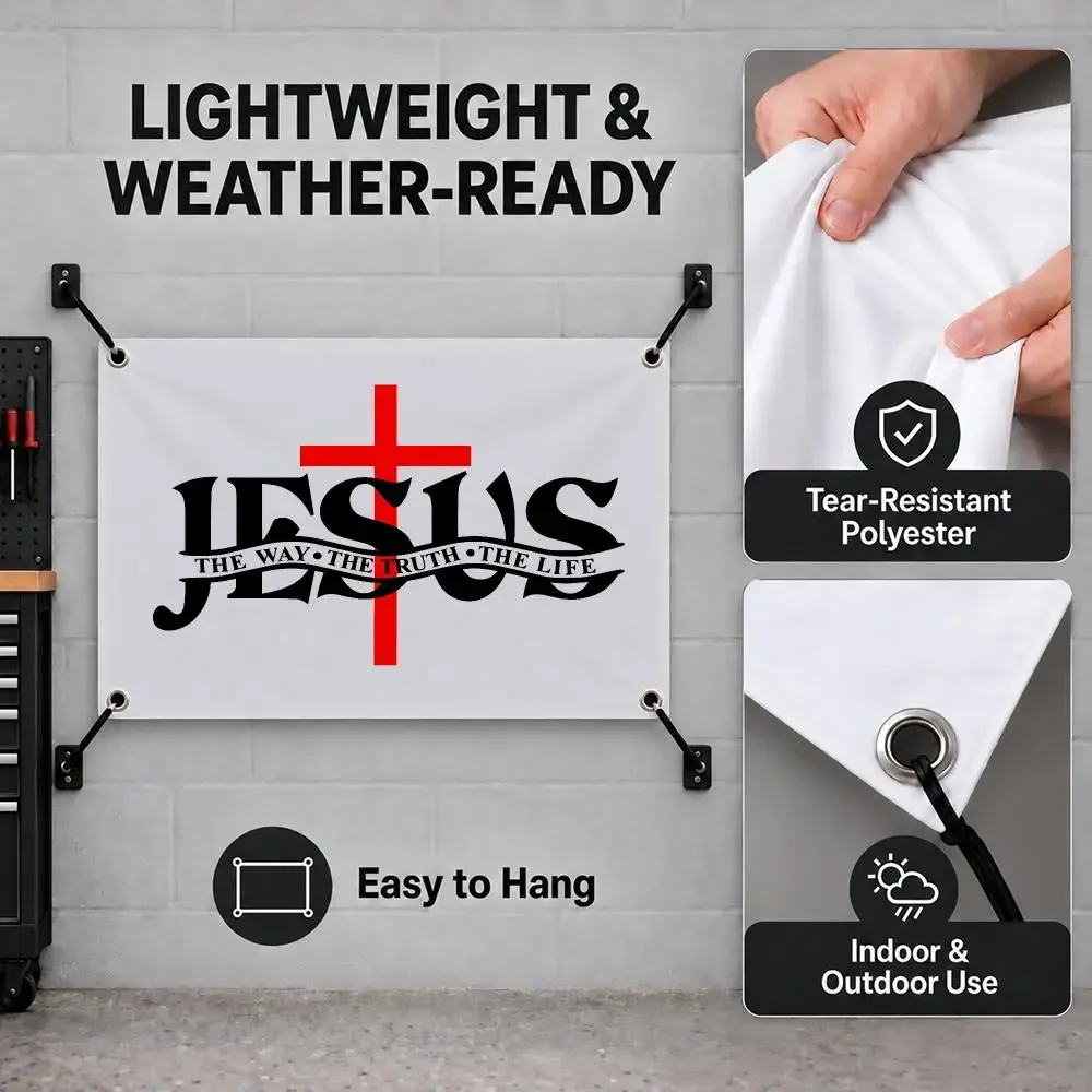 C-Christian Jesus Way Truth Life Flags Interior Wall Hanging Background Art Banner Bedroom Home Living Room Outdoor Party Decor