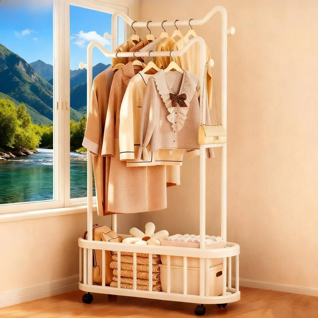

Bedroom Floor Standing Clothes Drying Rack Simple Portable Clothes Hanger Home Use Storage Organizer Wardrobe Hat Rack Holder