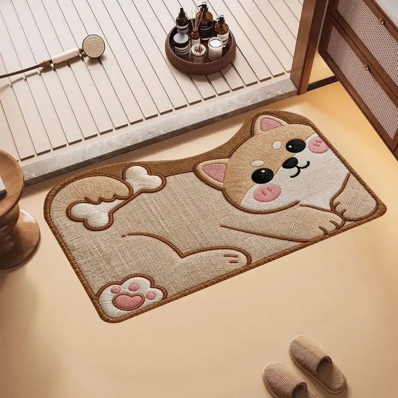 VIKAMA Cute Cat Fish Bath Mat Irregular Shape Absorbent Non Slip Bathroom Rug For Shower Tub Toilet Floor Kawaii Home Decor