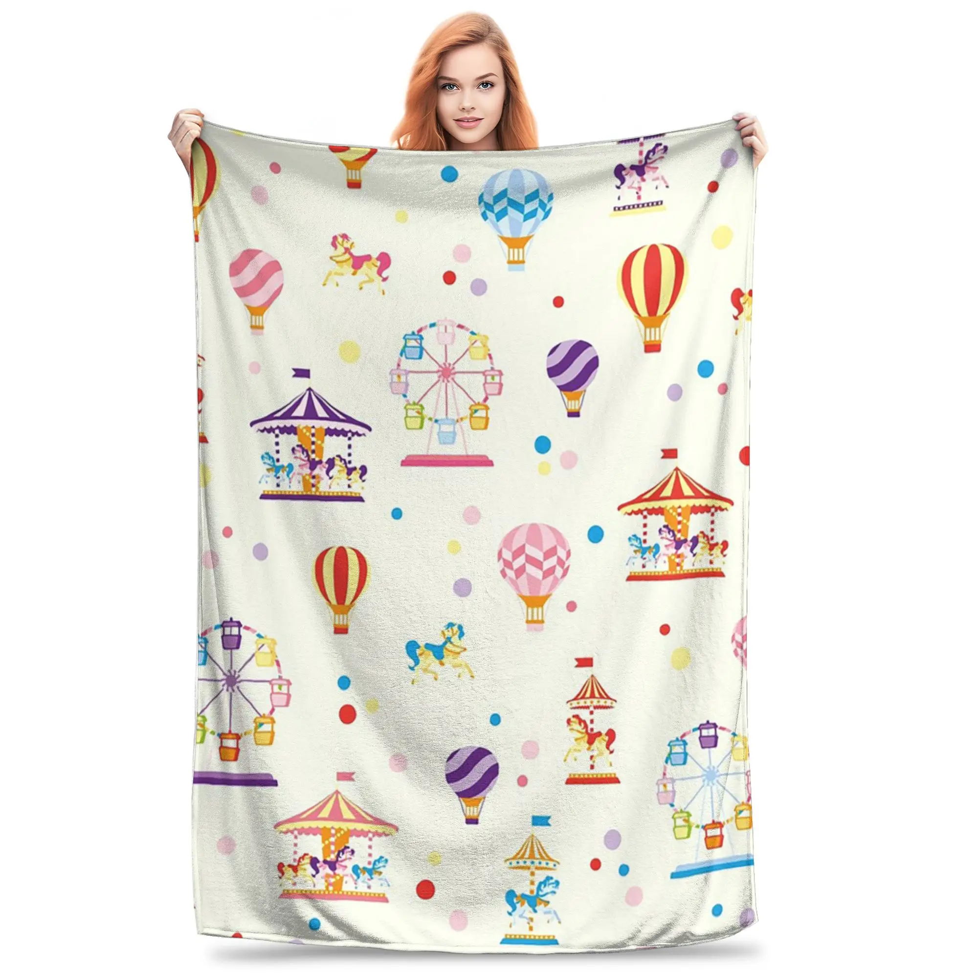 Fun Fair Carousel Hot air Balloons Ferris Wheel Blankets Flannel Sofa Throw Blanket for Couch Bedding Office Throws Bedspread view 5