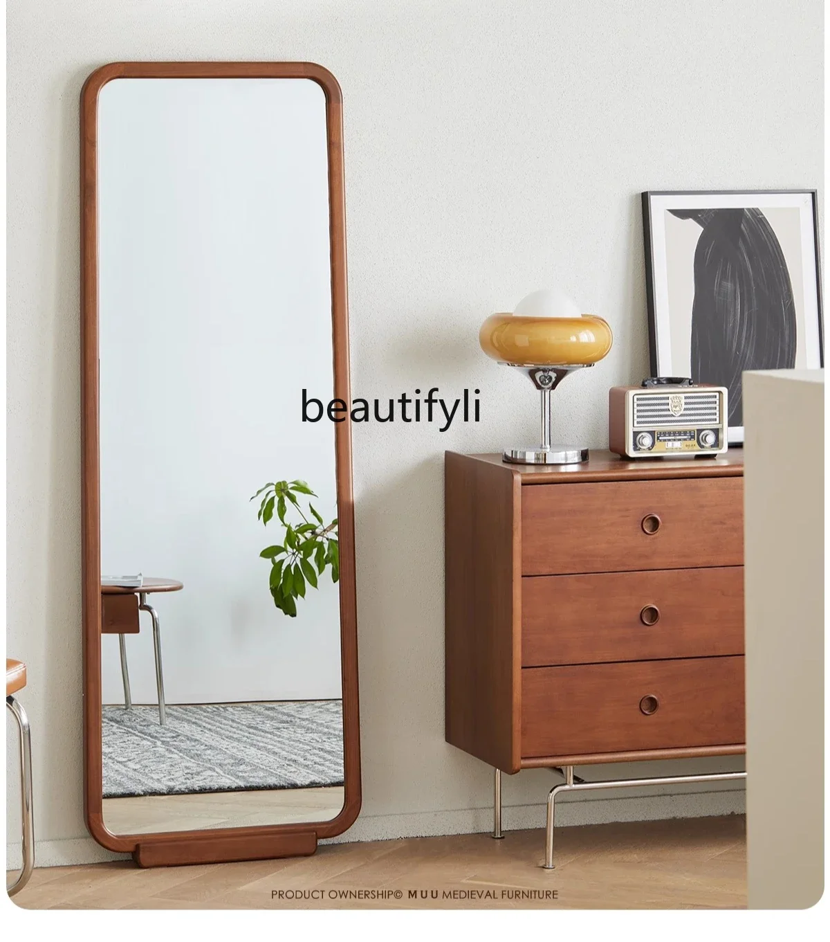 

Nordic solid wood full-length mirror floor-to-ceiling full-length mirror simple wall-mounted fitting mirror log style0420