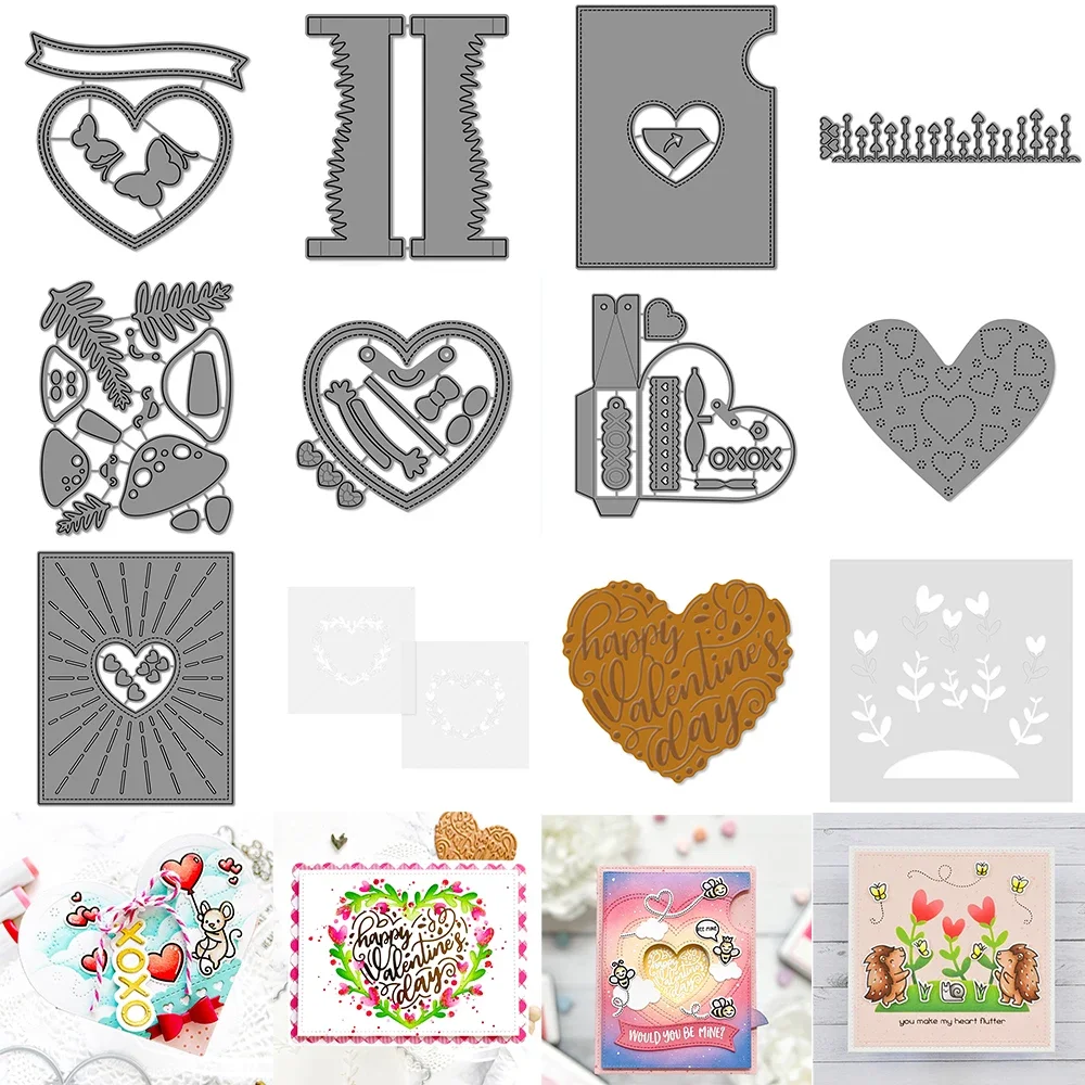 Troqueles de corte de bordes de cuerdas de corazón pequeño de Iris mágico, troqueles de corazón feliz cosidos para álbum de recortes DIY, artesanía decorativa