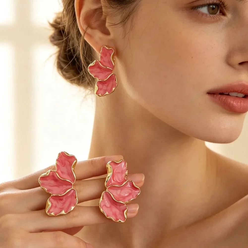 Colorful Petal Maple Leaf Dripping Oil Dangle Earrings Sweet Temperament Women Drop Earrings for Dating Banquet Party Jewelry