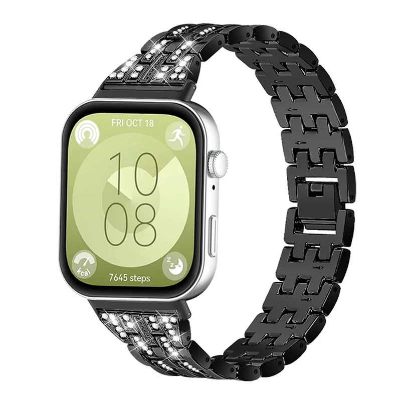 حزام من الفولاذ المقاوم للصدأ لساعة Huawei Watch Fit 3 ملحقات الساعة الذكية حزام ساعة الماس لساعة Huawei Watch fit 3 سوار معدني