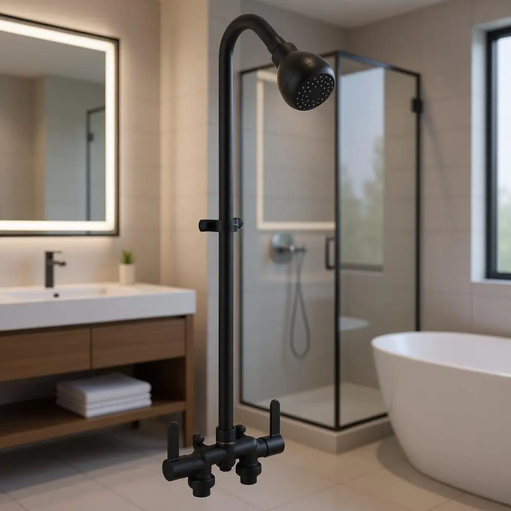 

3 Center Shower System with Matte Black Brass Handles and 2-Handle Exposed Shower Mixer