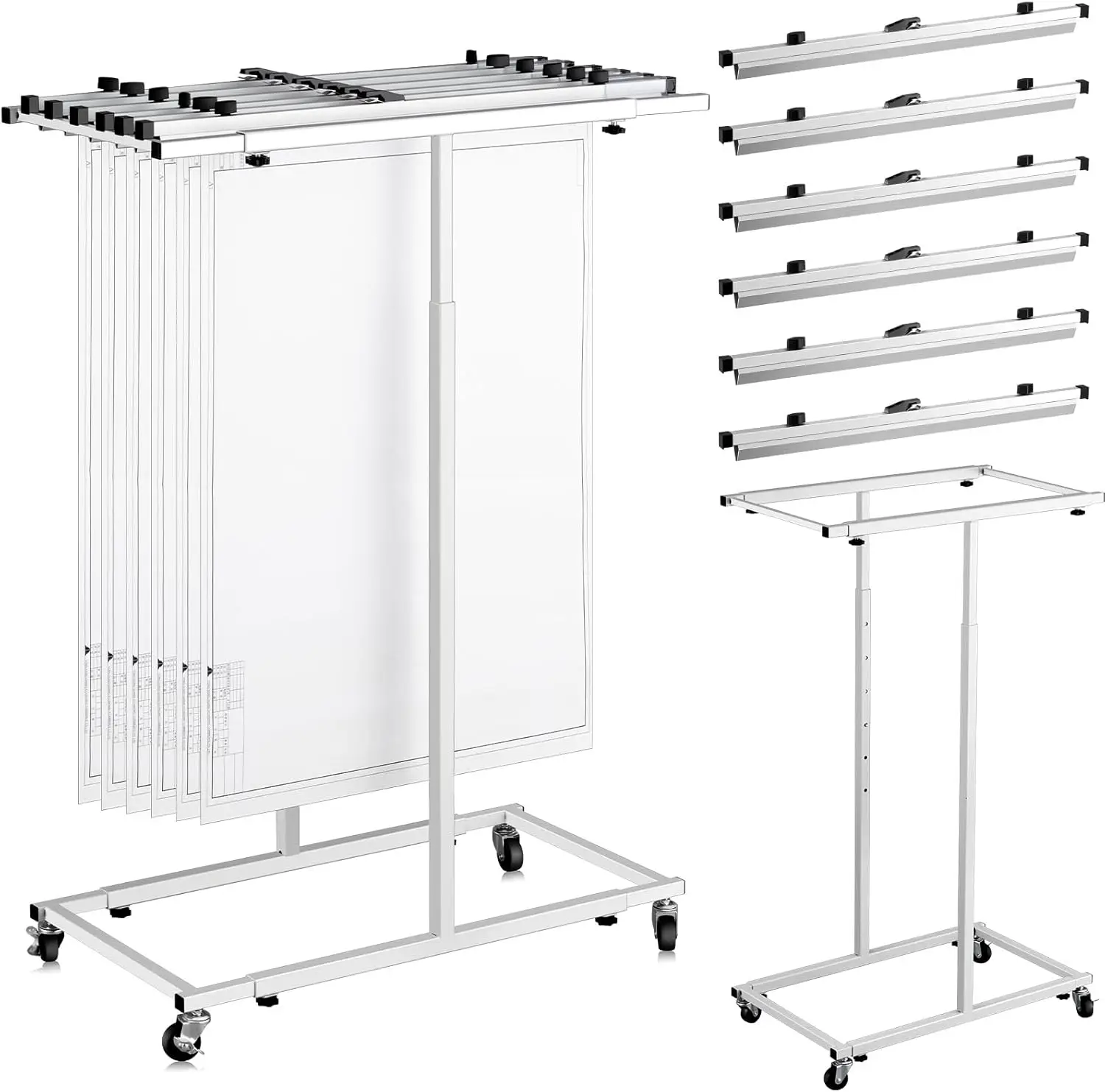 

Mobile Blueprint Storage Rack Adjustable Holder with 6 Pcs Blueprint Clamps 4 Wheels Storage Organizer Stand for File Display Plan Office Home(24 Inch)