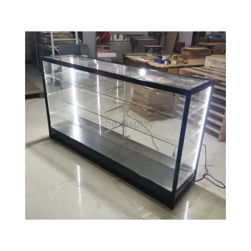 

custom.70-Inch Fashionable cabinet Aluminium Smoke Shop Display with Adjustable Shelves and Light Glass Showcase for Retail