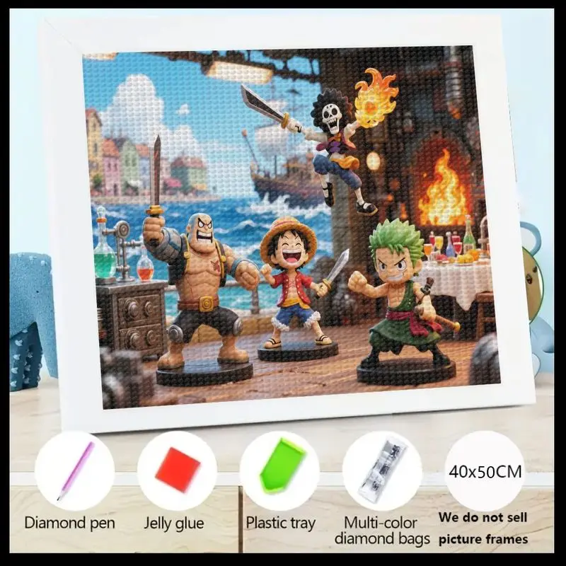 

1 шт. цельный алмазный живопись 5D DIY полный набор сверл, аниме Луффи Зоро Франки Брук алмазный художественный набор, яркая японская тележка манга