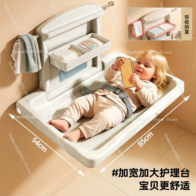 Third Restroom Changing Station Wall Mounted Foldable Diaper Changing Table with Safety Seat Commercial