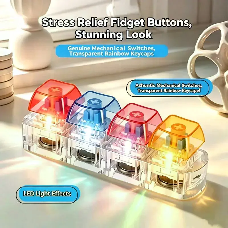 Fidget Press Key Keychain Toy With Mechanical Switches Glowing Design For Stress Relief Office Commute Travel