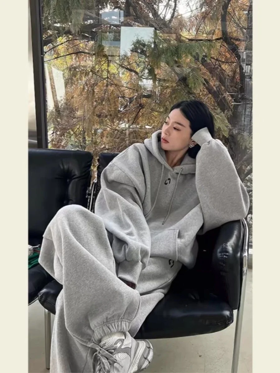 

plus Size 300 Pou Casual Versatile Women's Sportswear Set Long Sve Hoodie Loose Trousers Autumn Winter New Sle 2 Pieces