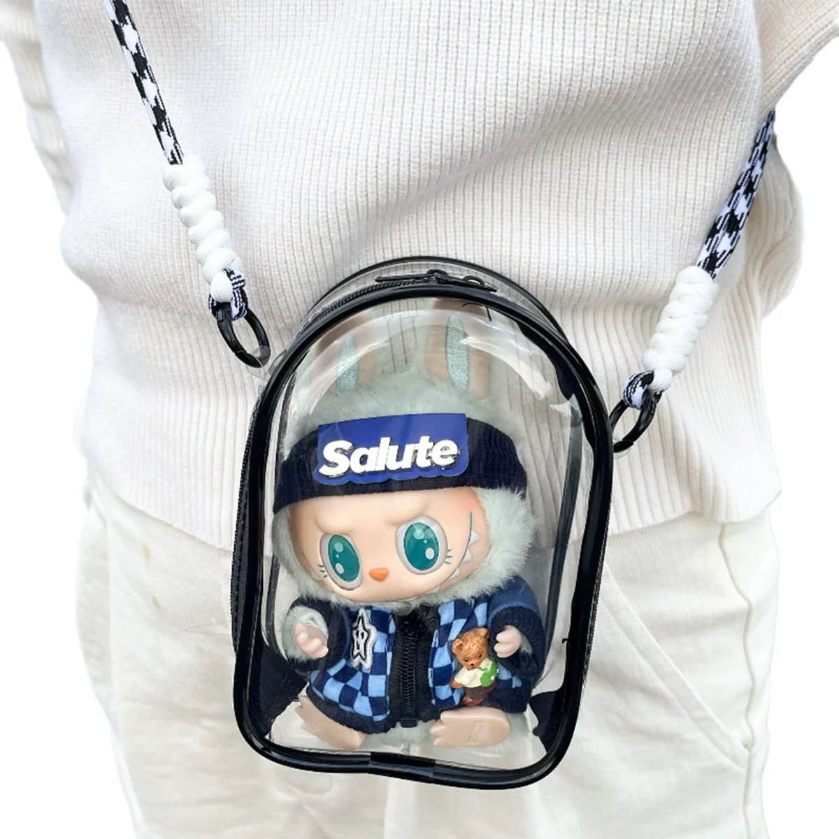 For 15cm Labubu V2 Sitting Party Cotton Doll Crossbody Pain Bag PVC Storage Bag Hairball Dolls Display Bag