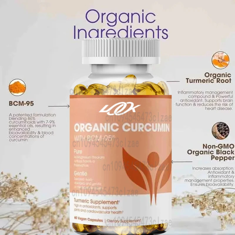 

Органический куркумин с черным перцем, используемый для воспалительной поддержки суставов и иммунитета здоровья, 60 вегетарианских капсул с куркумой, 1000 мг