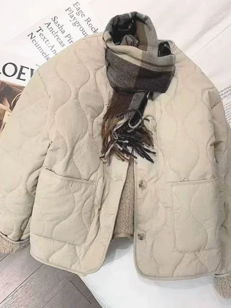 Autumn Winter Korean Fashion Cute Down Coat Women Solid Single Breasted O-neck Cotton Jacket Female Casual Office Lady Clothes