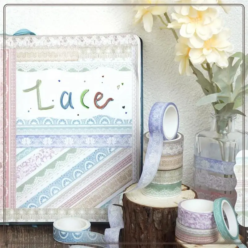 Набор лент васи с кружевными узорами, 12 рулонов, декоративная бумажная наклейка для планировщика, скрапбукинга, журнала, сделай сам, художественное ремесло-ABDQ