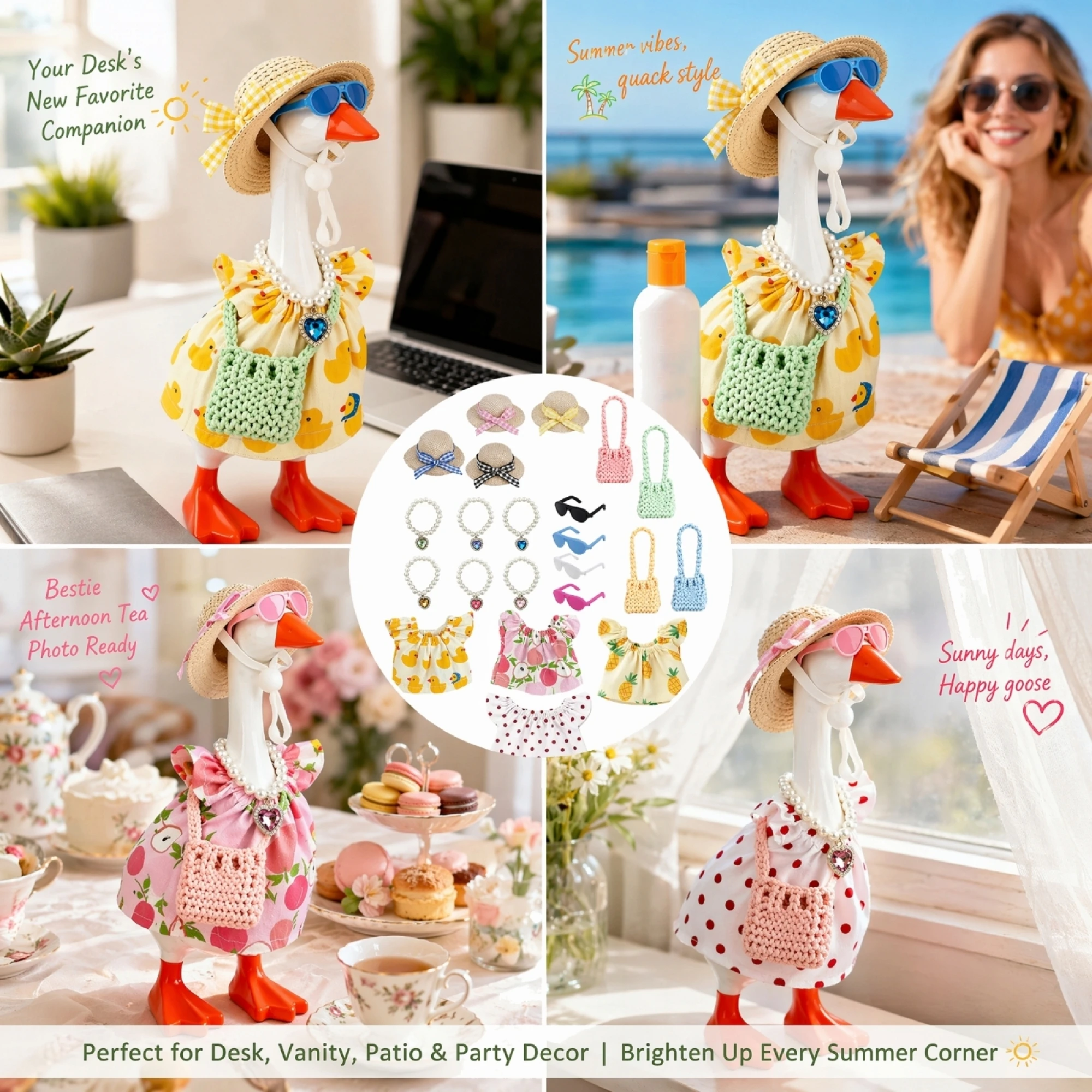 Desk Goose Outfit With Hat Necklace Necklace Bag Sunglasses Cute Print Clothes Goose Outfit Cute Print Sunglasses Professional