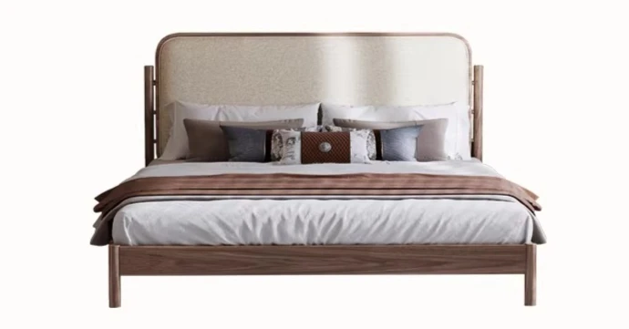 

Черный орех, 1,8 метра, двуспальная кровать 1,5 для домашнего использования, главная спальня из хлопка и льна, свадебная кровать в рубчик с каркасом