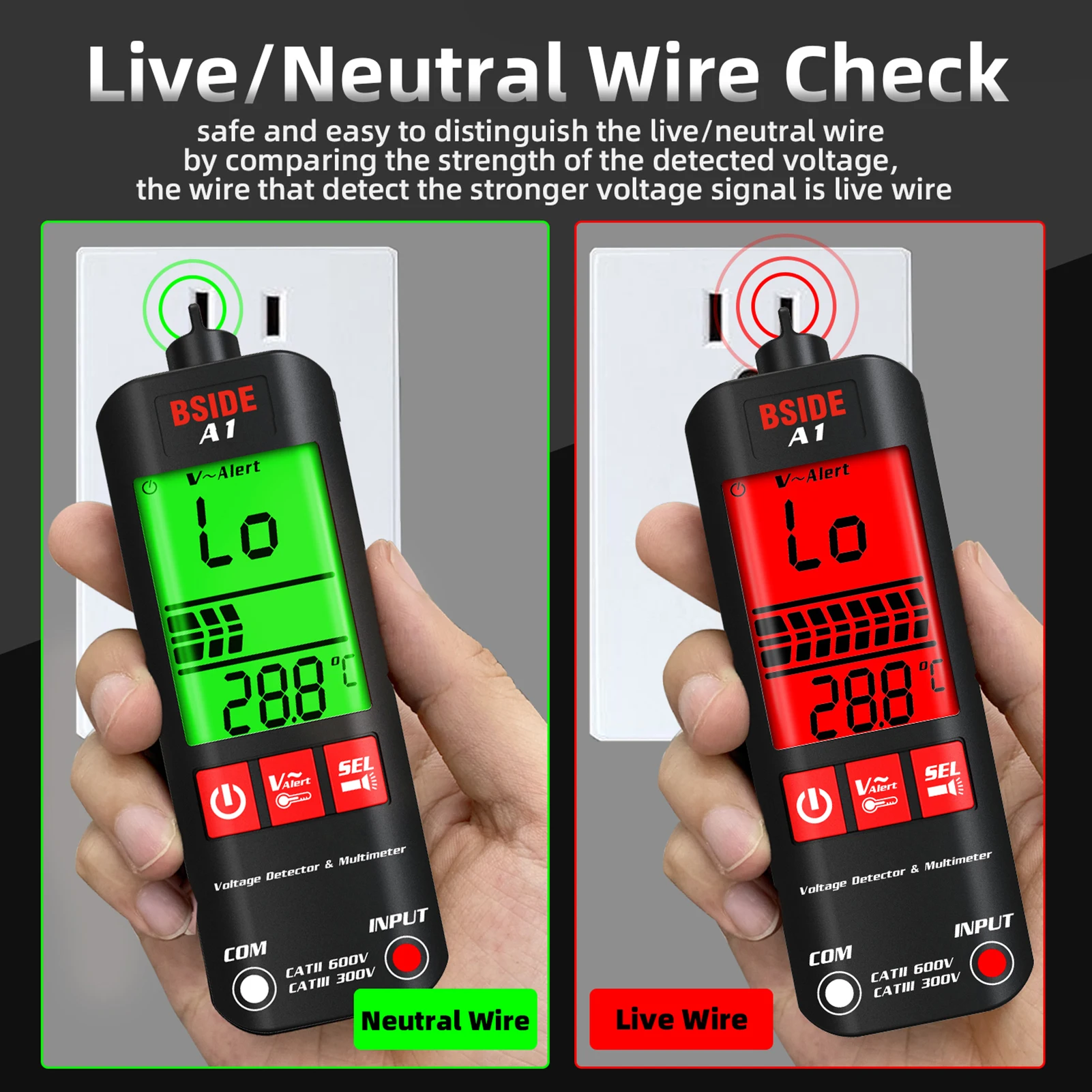 BSIDE A1 Mini Multimeter LCD Digital Tester Voltage Detector 2000 Counts DC/AC Voltage Frequency Resistance True RMS Meter