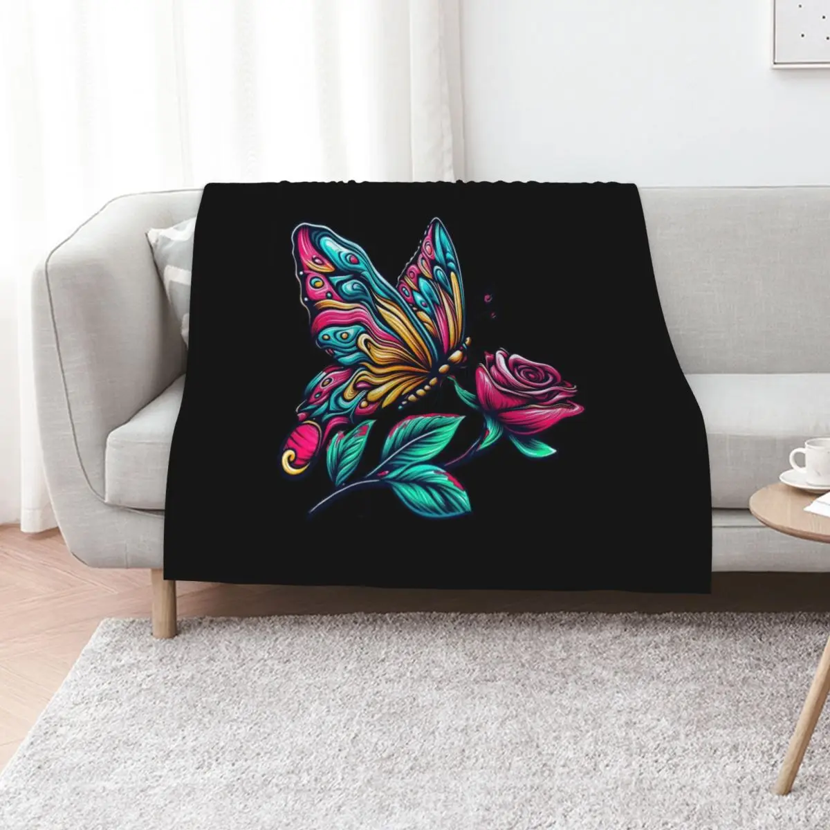 Blossom Buddies: Cute Butterfly and Flowers Cartoon Throw Blanket Soft Plaid manga Sofas Large Personalized Gift Blankets