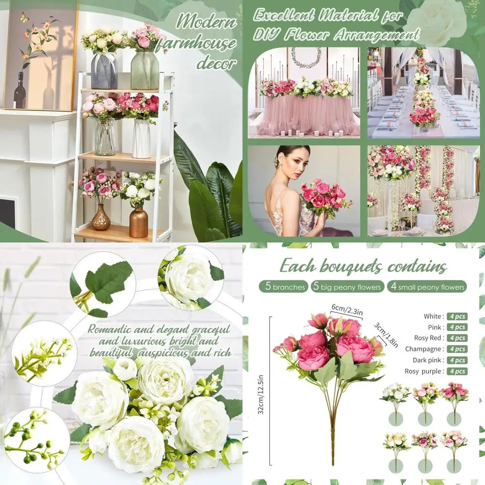 

24 искусственных цветка пиона для букетов, композиций или декора ваз — идеально подходят для свадеб и дома