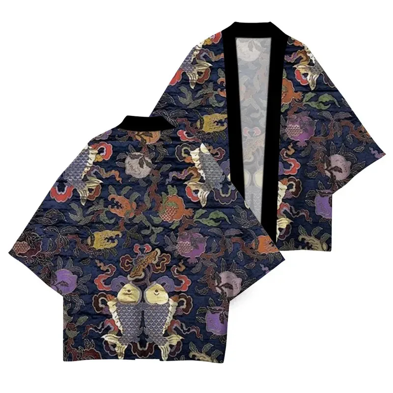 

Japanese Traditional Clothing Summer New UV Protection Kimono High Quality Casual Loose Kimono Wisteria Pattern Print XXS-4XL