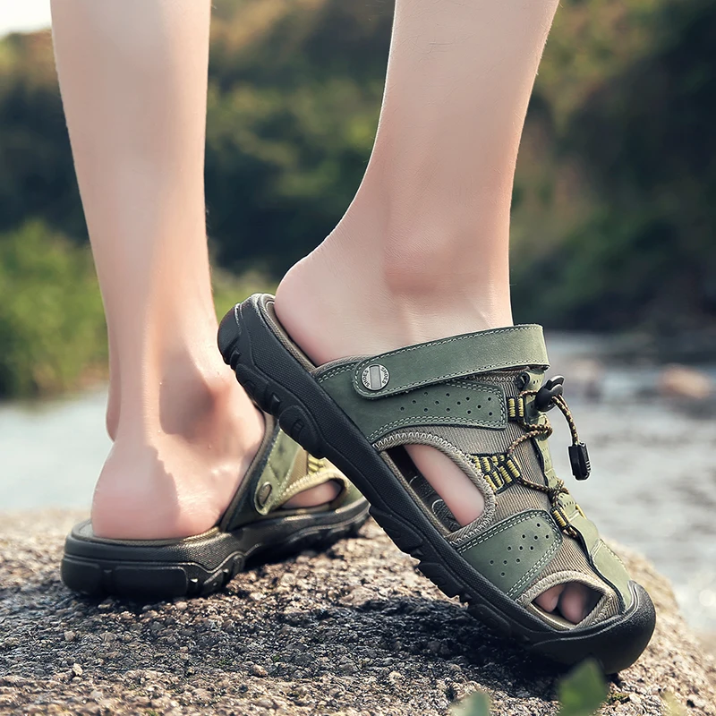 

Outdoor Walking Beach Flat Sandals Shoes for Men Sneakers 2026 Men Sandals PU Leather Male Summer Shoes Sandalias Hombre