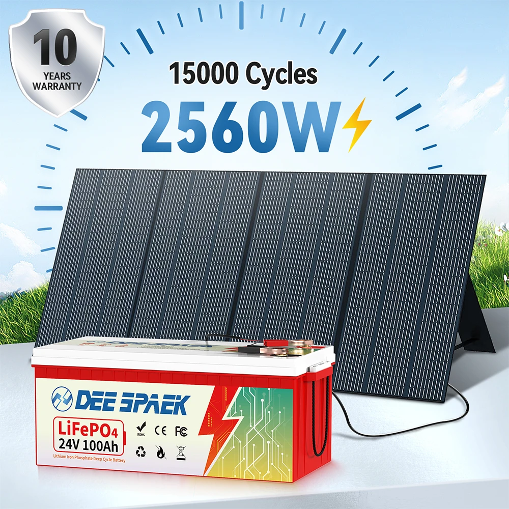 24V 100AH LiFePO4 Battery Pack 24V Lithium Iron Phosphate Batteries Deep Cycles Touring Car Boat Off-Road Off-grid Solar Energy