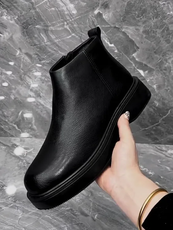 

High Quali Casual Leather Men's oes Comfortable Faionable Versatile Personali Youthful Trendy Zipper Closure Rubber Sole