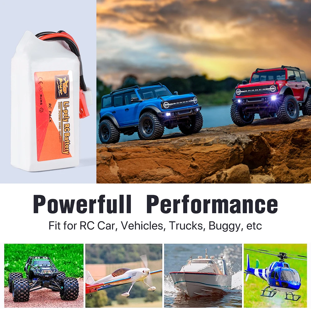 بطارية ليبو ZOP Power مع موصل JST ، 7.4 فولت ، 850 مللي أمبير ، 1000 مللي أمبير ، 25C ، TRX4M ، سيارة RC ، شاحنات ، قارب ، هليكوبتر ، طائرة بدون طيار ، قطع FPV #5