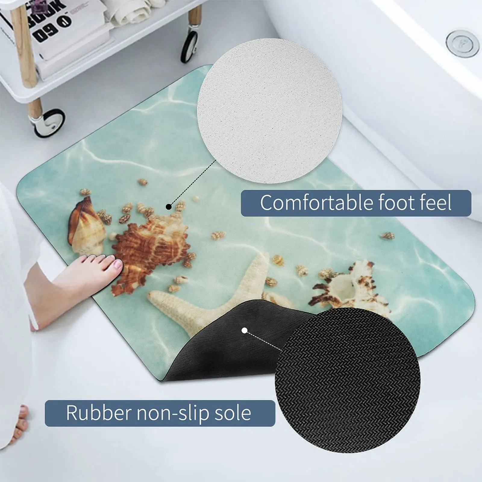 1pc Starfish Non-slip Foot Mats Beach Door Mat Quick-Dry Diatom Mud Bath Mat Super Absorbent Bathroom Rug Kitchen Decor 40*60cm