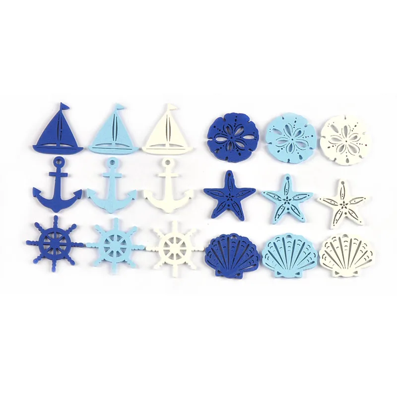 25pcs 3-3.7cm Mixed Anchor/rudder/starfish Wood Crafts Handmade Accessories DIY Scrapbooking Supplies Wooden Ornament Home Decor