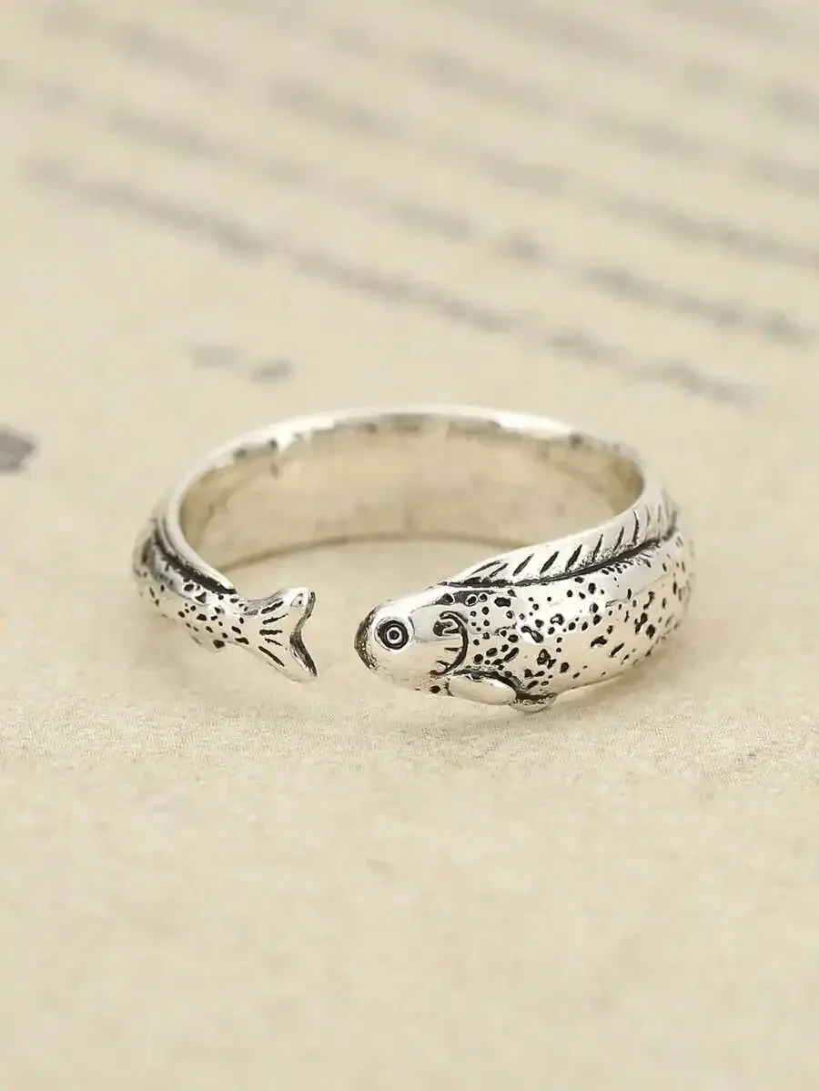 

Vintage Style Fish Charm Open Ring For Adults Unisex Fashion Jewelry