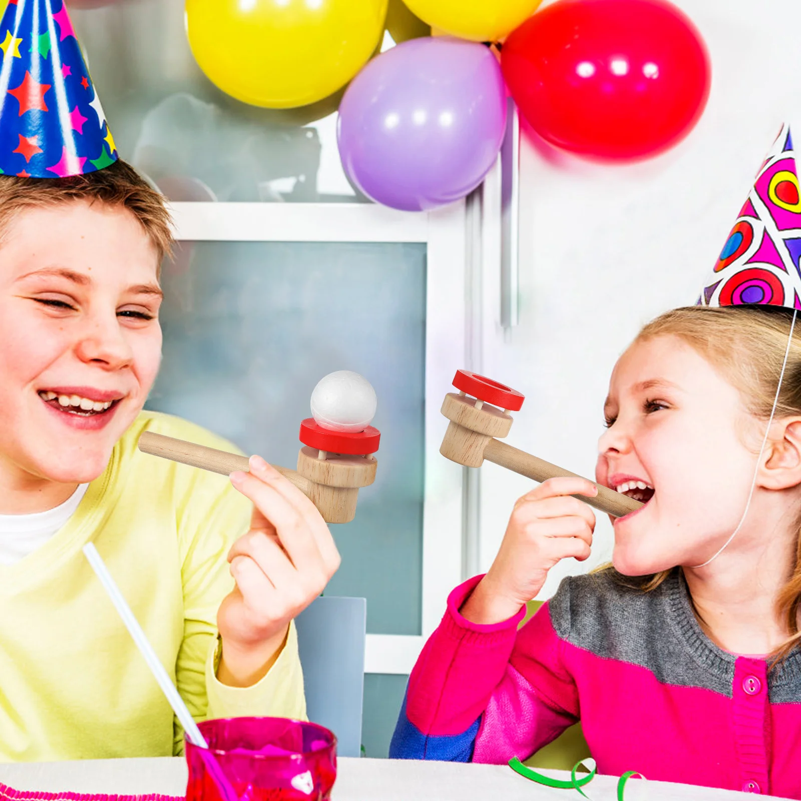 3pcs Wooden Ball Game Suspension Blowing Balls Educational For Kids Balance Party Fun Cognitive Playthings