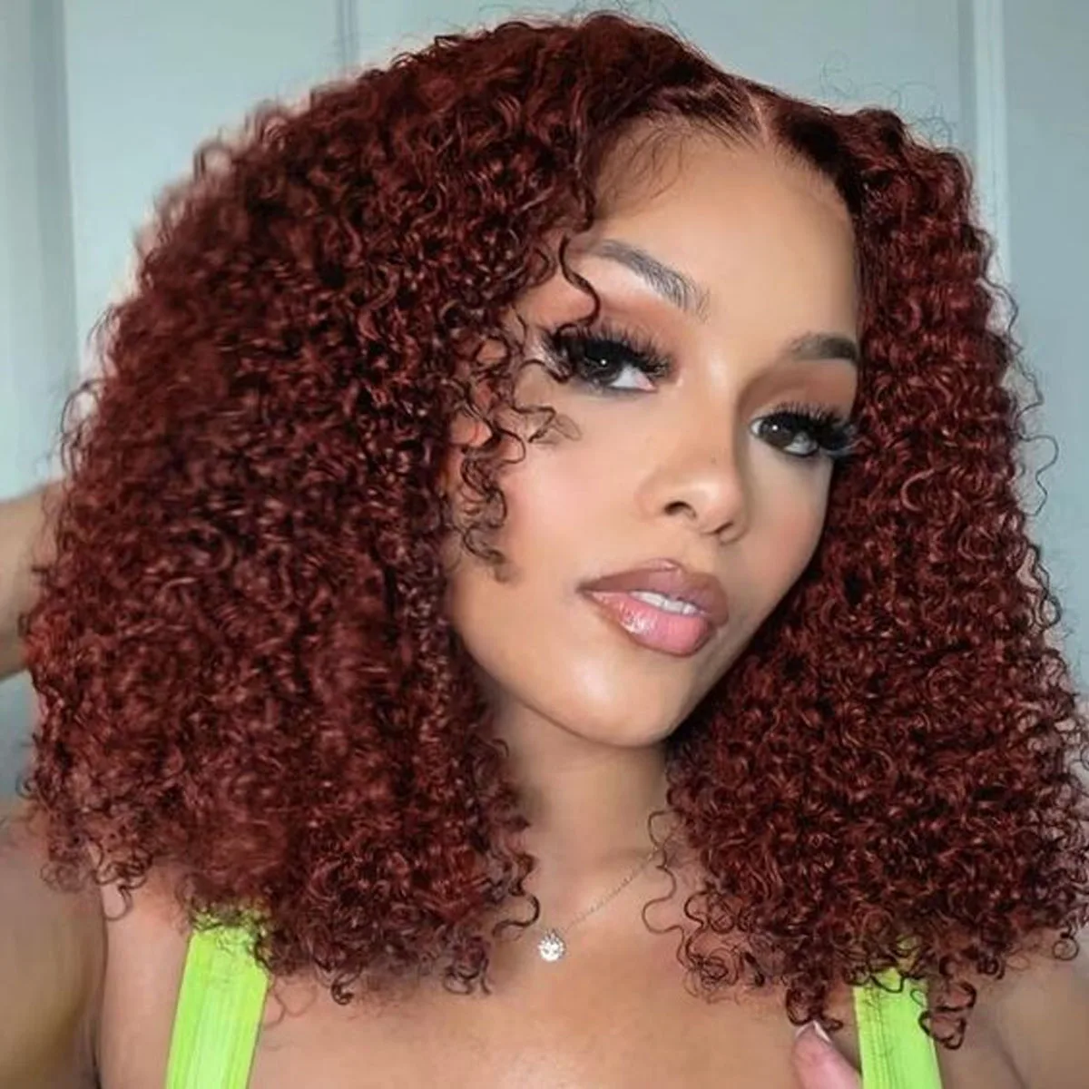 

Curly Short Bob Lace Front Wig Reddish BrownDeep Wave Lace Frontal Wig Glueless Wigs Human Hair Curly Lace Front Human Hair Wigs