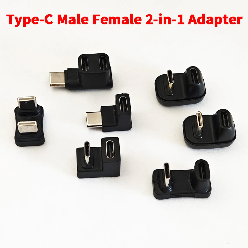 

180 Degree U-shaped USB2.0 Type C Male to Female Vertical 1 to 2 Adapter USB-C Charging Data Converter 1pcs