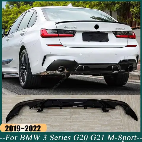BMW 3 시리즈 G20 G21 320i 320d 330i 330d M-Sport 2019-2022 Pre-Lci 글로스 블랙 튜닝용 MP 스타일 리어 범퍼 디퓨저 바디 키트