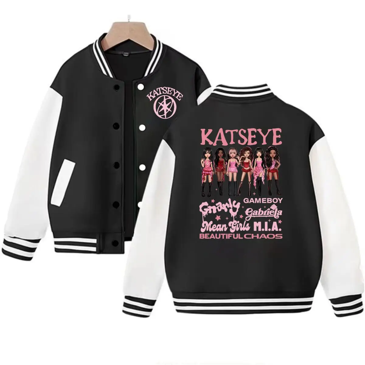 Girl Group Katseye Baseball Uniform Jacket Kids Sportswear V-Neck Baseball Jackets Coat Autumn Kids Clothes Casual Outerwear