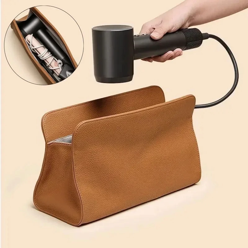 Bolsa de Viaje para Secador de Pelo de Cuero PU, Organizador de Herramientas de Peluquería, Bolsa de Almacenamiento Portátil para Rizador de Pelo, para Uso en el Hogar y Salón