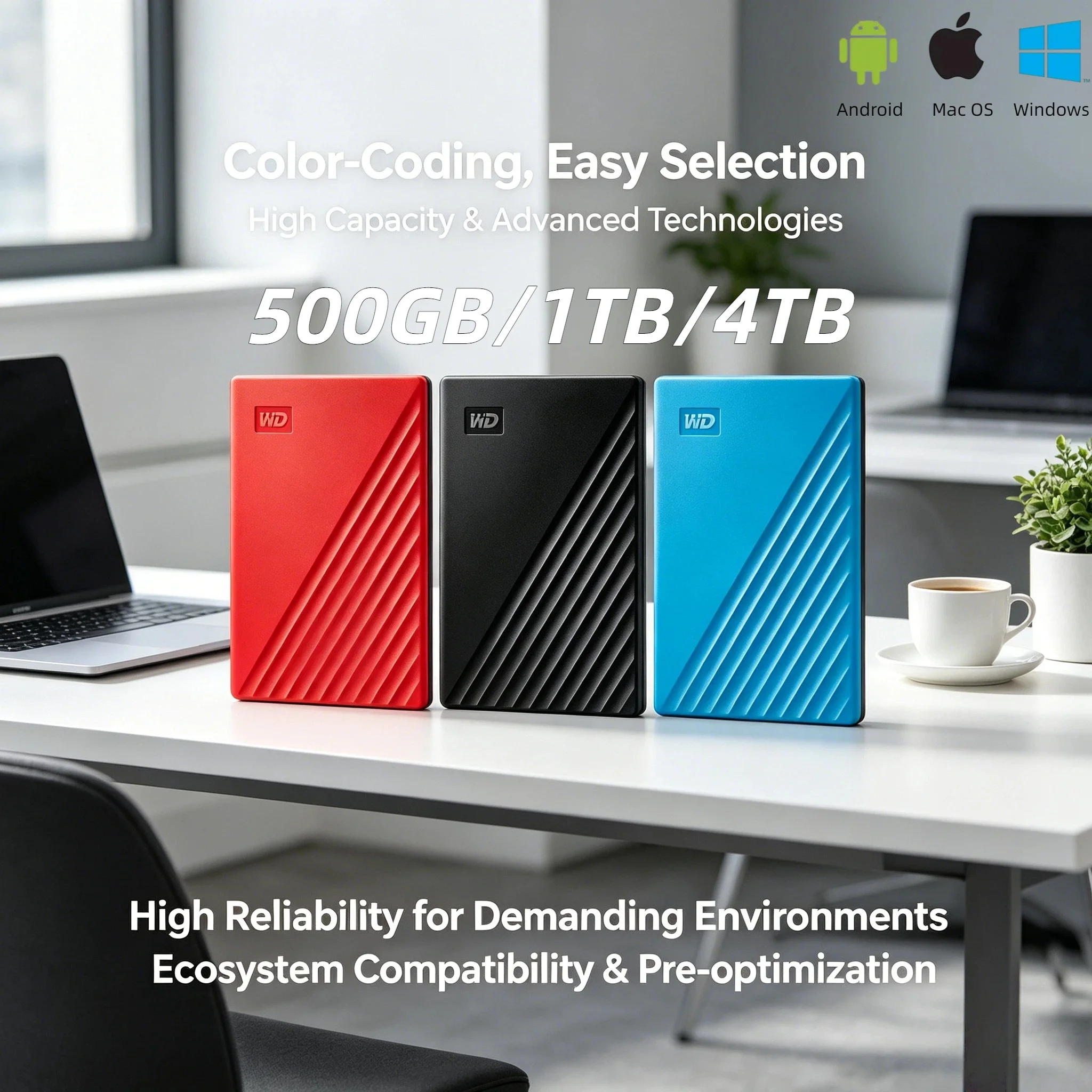 

For WD My Passport USB 3.0 External HDD 1TB 2TB 4TB Portable Encrypted High Speed Mobile Storage for PC Laptop Desktop 4K